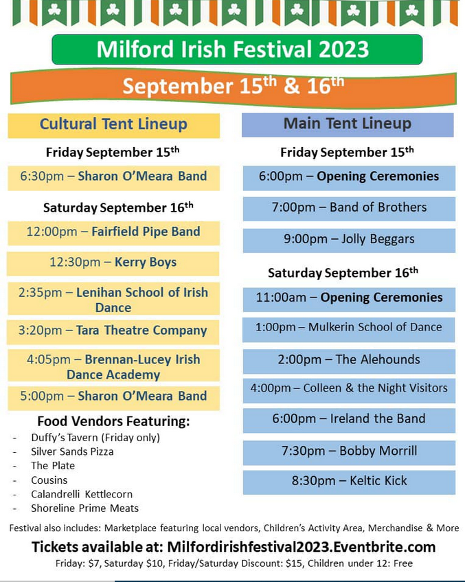 Milford Irish Festival Schedule of Events